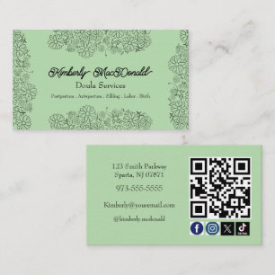 Sage Green doula services social icon QR code Business Card