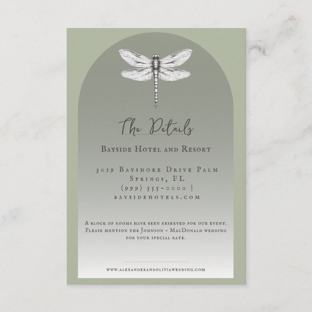 Sage Green Dragonfly Wedding Enclosure Card (Front)