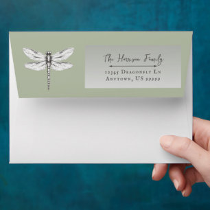 Sage Green Dragonfly Wedding Envelope