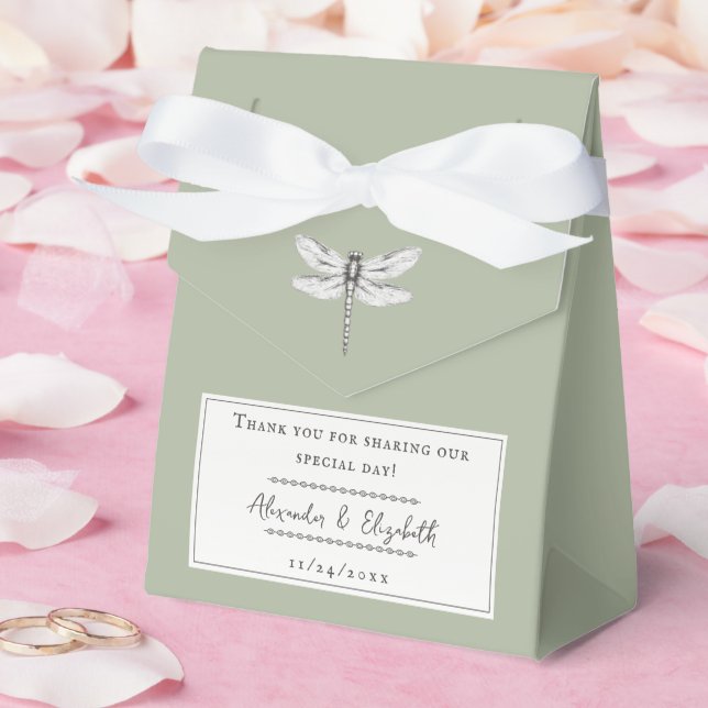 Sage Green Dragonfly Wedding Favour Box (Wedding)