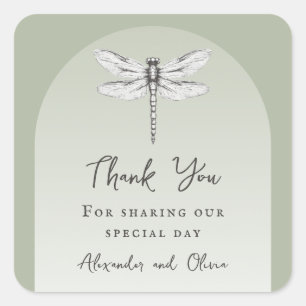 Sage Green Dragonfly Wedding Square Sticker