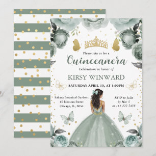 Sage Green Dress Dark Skin Princess Quinceanera Invitation