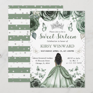 Sage Green Dress Dark Skin Princess Sweet 16 Invitation