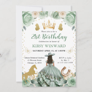Sage Green Dress Western Princess Birthday Invitation
