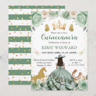 Sage Green Dress Western Princess Quinceanera Invitation