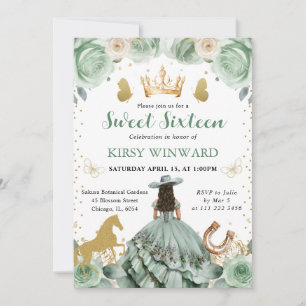 Sage Green Dress Western Princess Sweet 16 Invitation