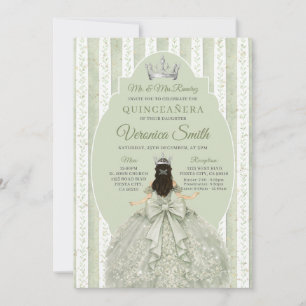 Sage Green Dress with Bow Quinceañera Birthday Invitation