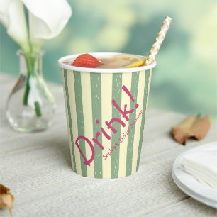 Sage Green Drink Stripe Bridal Shower Paper Cups