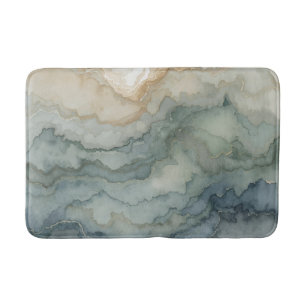 Sage Green Dusty Blue Beige Abstract Waves Bath Mat