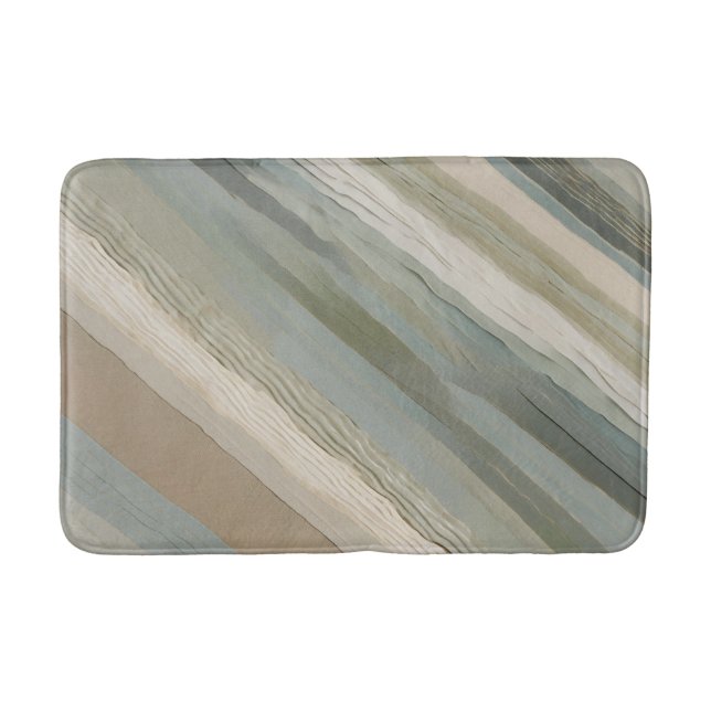 Sage Green Dusty Blue Beige Cream Abstract Stripe Bath Mat (Front)
