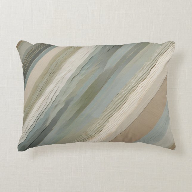 Sage Green Dusty Blue Beige Cream Abstract Stripe Decorative Cushion (Front)