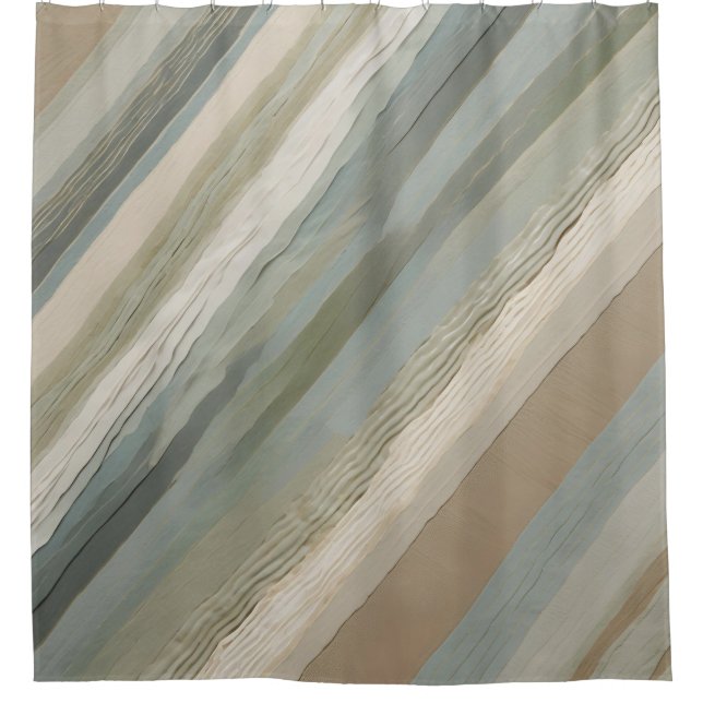 Sage Green Dusty Blue Beige Cream Abstract Stripe Shower Curtain (Front)
