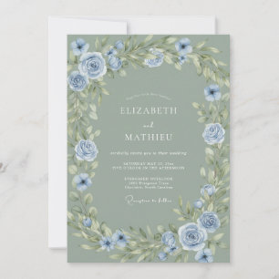 Sage Green Dusty Blue Botanical Wedding Invitation