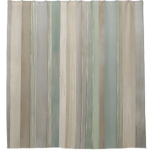 Sage Green Dusty Blue Taupe Gray Farmhouse Stripe Shower Curtain