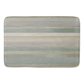 Sage Green Dusty Blue Taupe Grey Farmhouse Stripe Bath Mat