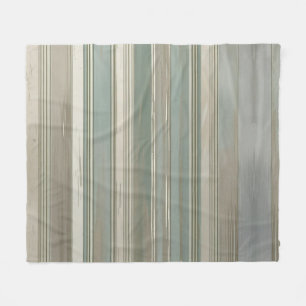 Sage Green Dusty Blue Taupe Grey Farmhouse Stripe Fleece Blanket