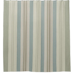 Sage Green Dusty Blue Taupe Grey Farmhouse Stripe  Shower Curtain