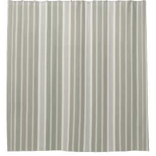 Sage Green Dusty Blue Taupe Grey Farmhouse Stripe Shower Curtain