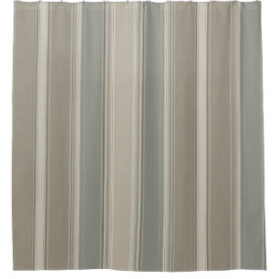 Sage Green Dusty Blue Taupe Grey Farmhouse Stripe  Shower Curtain