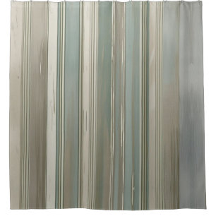 Sage Green Dusty Blue Taupe Grey Farmhouse Stripe Shower Curtain