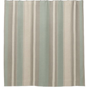 Sage Green Dusty Blue Taupe Grey Farmhouse Stripe  Shower Curtain