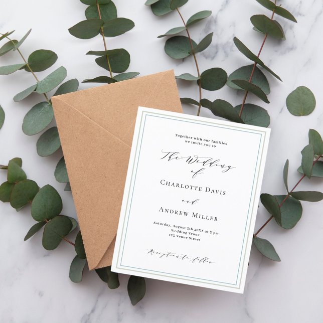 Sage green dusty blue white wedding invitation (Creator Uploaded)