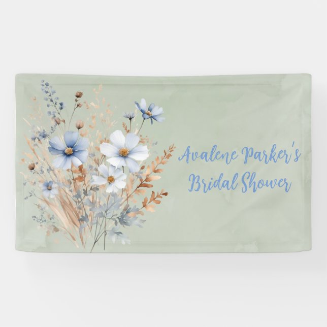 Sage Green Dusty Blue Wildflower Bridal Shower Banner (Horizontal)