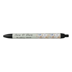 Sage Green Dusty Blue Wildflower Wedding Black Ink Pen