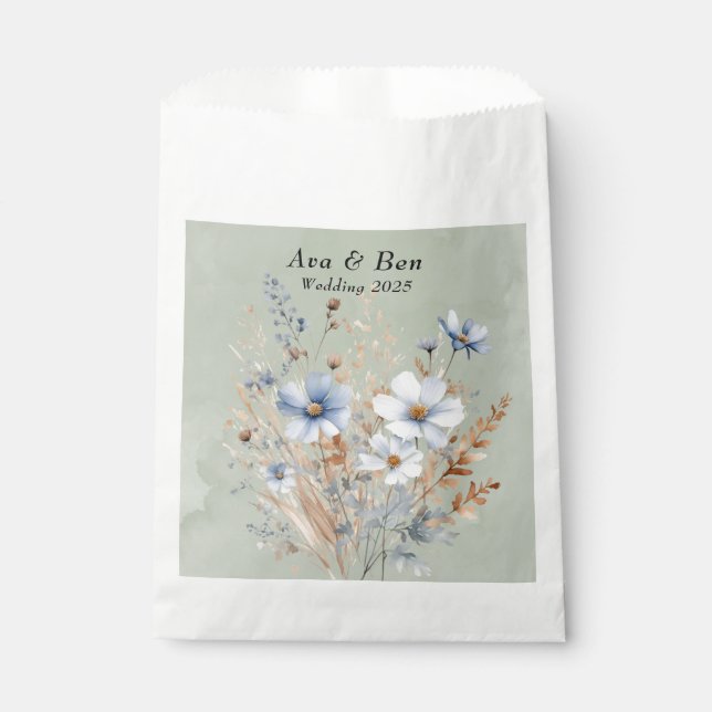 Sage Green Dusty Blue Wildflower Wedding Favour Bag (Front)