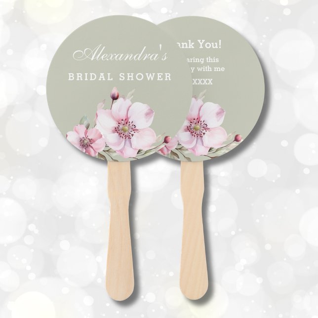 Sage Green Dusty Pink Roses Bridal Shower Hand Fan (Creator Uploaded)