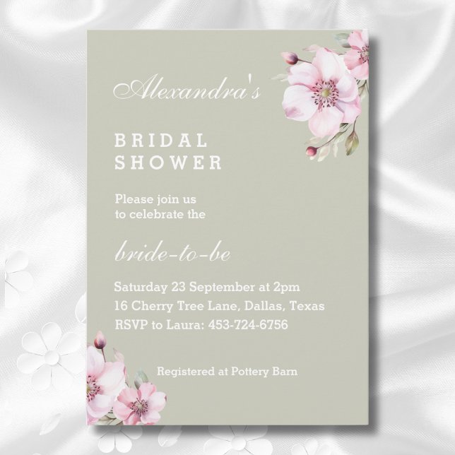 Sage Green Dusty Pink Roses Floral Bridal Shower Invitation (Creator Uploaded)