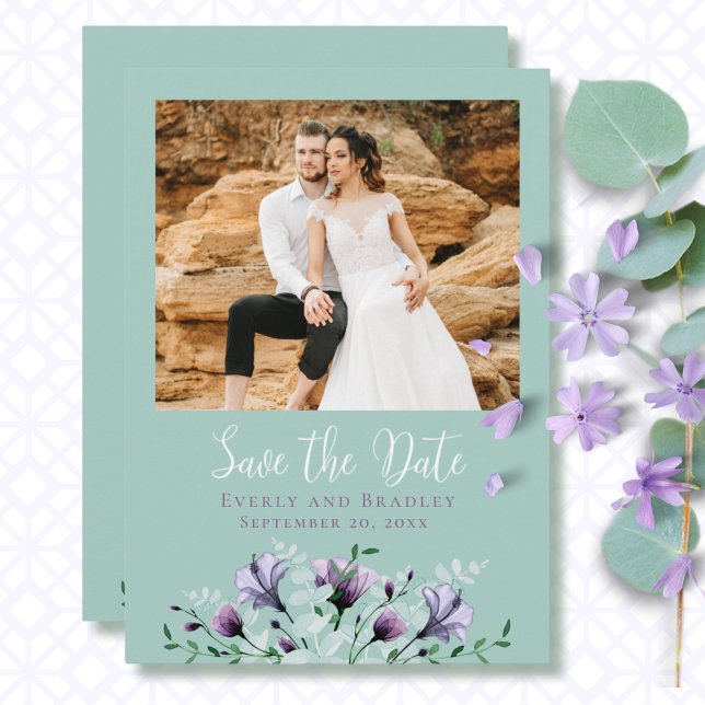 Sage Green Dusty Purple Floral Save the Date Invitation (Creator Uploaded)