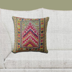 Sage Green Dusty Rose Oriental Prayer Rug Design Cushion