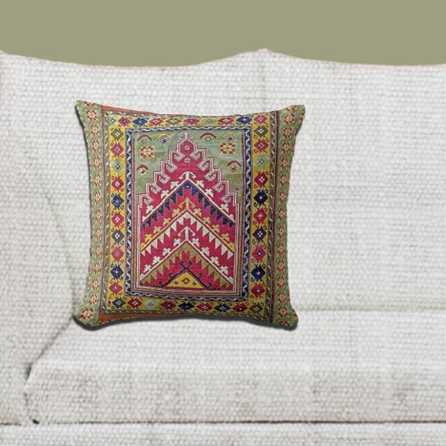 Sage Green Dusty Rose Oriental Prayer Rug Design Cushion (Creator Uploaded)