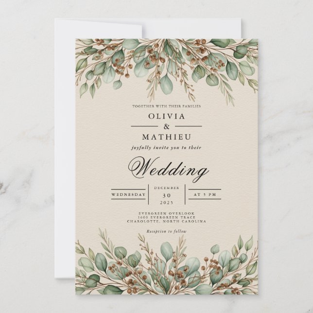 Sage Green Earthy Eucalyptus Wedding Invitation (Front)