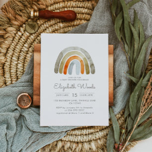 Sage Green Earthy Tone Rainbow Baby Shower  Invitation