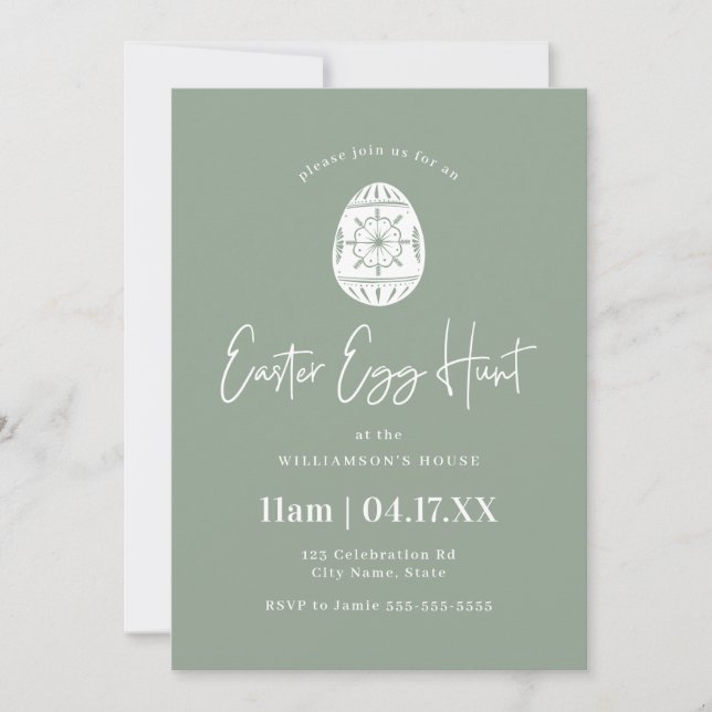 Sage Green Easter Egg Hunt Invitation (Front)