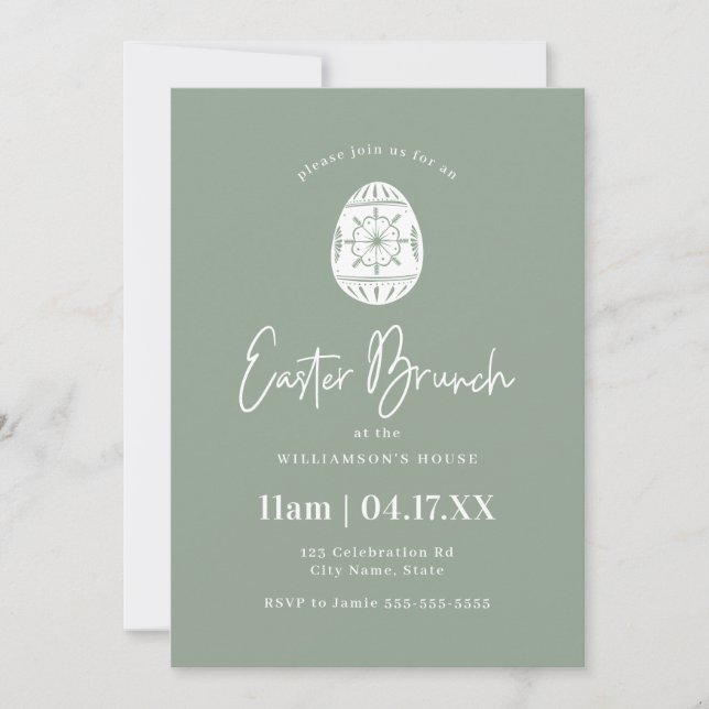 Sage Green Egg Easter Brunch  Invitation (Front)