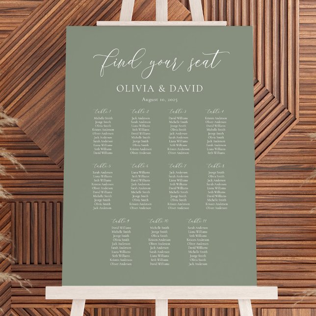 Sage Green Elegant 11 table Seating Chart (Creator Uploaded)
