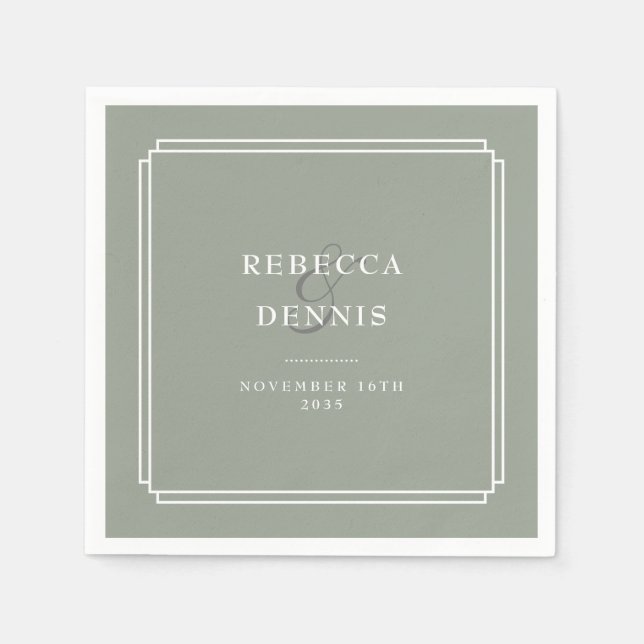 Sage Green Elegant Art Deco Wedding Napkin (Front)