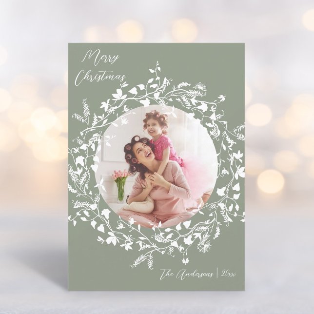 Sage Green Elegant Boho Wildflower Christmas  Holiday Card (Creator Uploaded)
