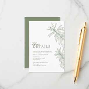 Sage Green Elegant Botanical Leaves Details Enclosure Card