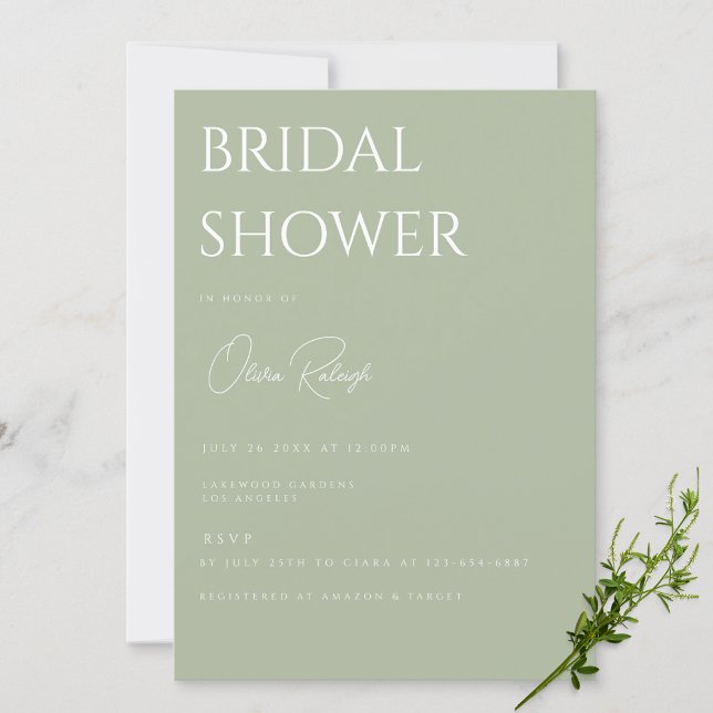 Sage Green Elegant Bridal Shower Invitation (Creator Uploaded)