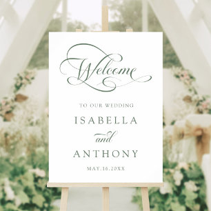 Sage Green Elegant Calligraphy Wedding Welcome Poster