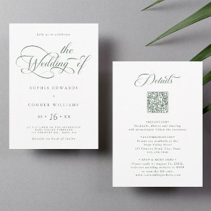 Sage Green Elegant Charm Wedding All in One Invitation