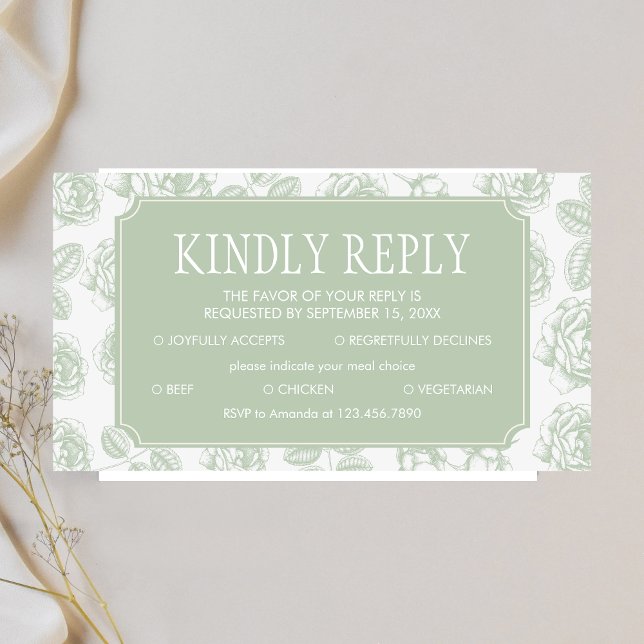 Sage Green Elegant Chinoiserie Wedding RSVP Enclosure Card (Sage Green Vintage Elegant Wedding RSVP Card)