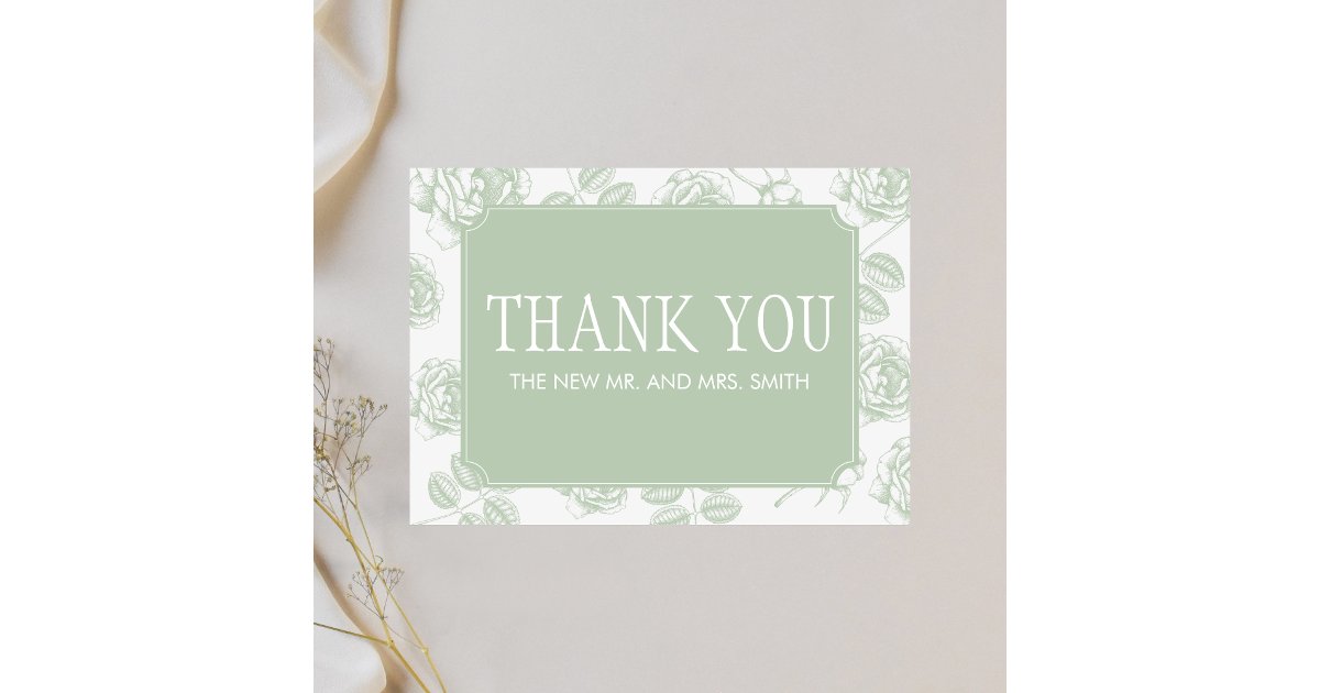 Sage Green Elegant Chinoiserie Wedding Thank You Card | Zazzle