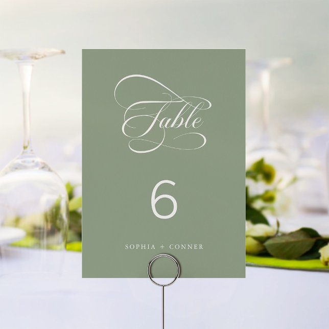 Sage Green Elegant Classy Calligraphy Wedding Table Number (Creator Uploaded)