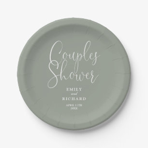 Sage Green Elegant Couples Bridal Wedding Shower Paper Plate