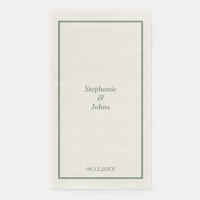 Sage Green Elegant Custom Name Trendy Wedding Napkin (Front)